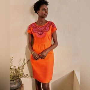 Boden Fleur Embroidered Linen Dress Size 10